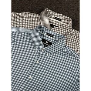 Butter Cloth Icy Cotton Men 2XL Blue Button Down Shirt Check Stretch - Lot Of 2